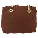 PRADA Chain Quilted Shoulder Bag Nylon Brown Gold Auth 160140-2