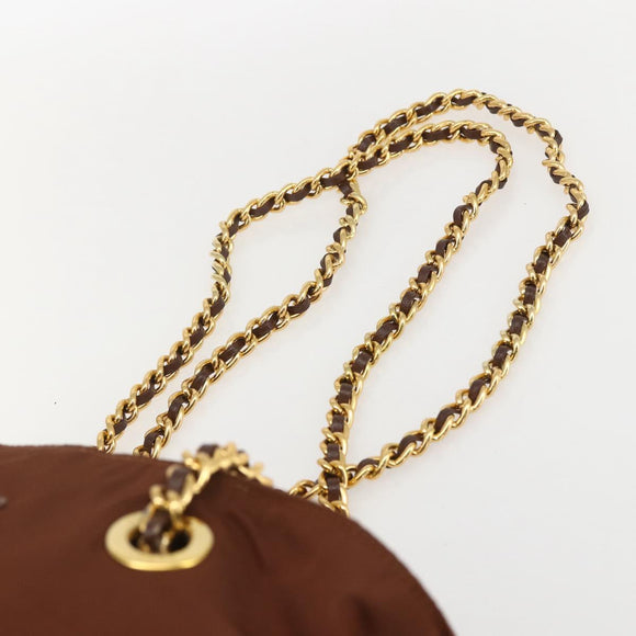 PRADA Chain Quilted Shoulder Bag Nylon Brown Gold Auth 160140