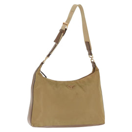PRADA Shoulder Bag Nylon Beige Gold Auth 160150