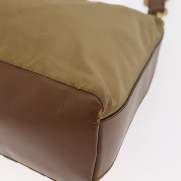 PRADA Shoulder Bag Nylon Beige Gold Auth 160150