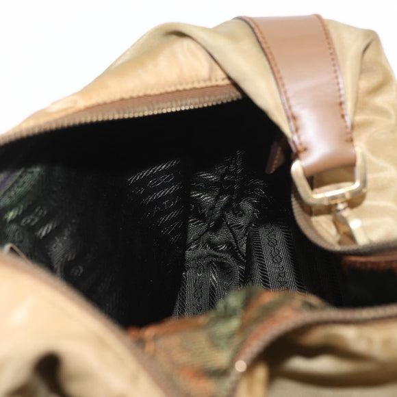 PRADA Shoulder Bag Nylon Beige Gold Auth 160150