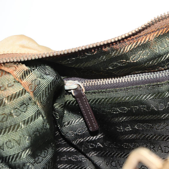 PRADA Shoulder Bag Nylon Beige Gold Auth 160150