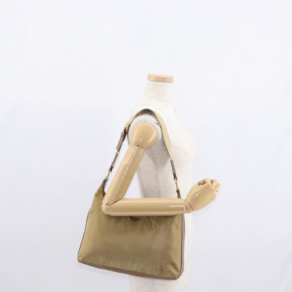 PRADA Shoulder Bag Nylon Beige Gold Auth 160150