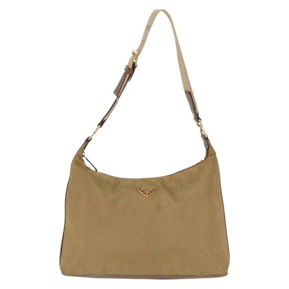 PRADA Shoulder Bag Nylon Beige Gold Auth 160150