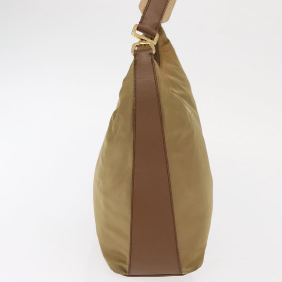 PRADA Shoulder Bag Nylon Beige Gold Auth 160150