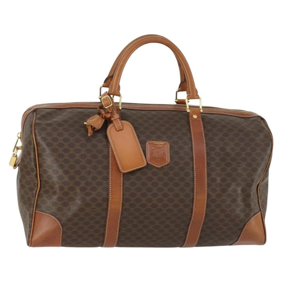 CELINE Macadam Canvas Boston Bag PVC Leather Brown Gold Auth 160152