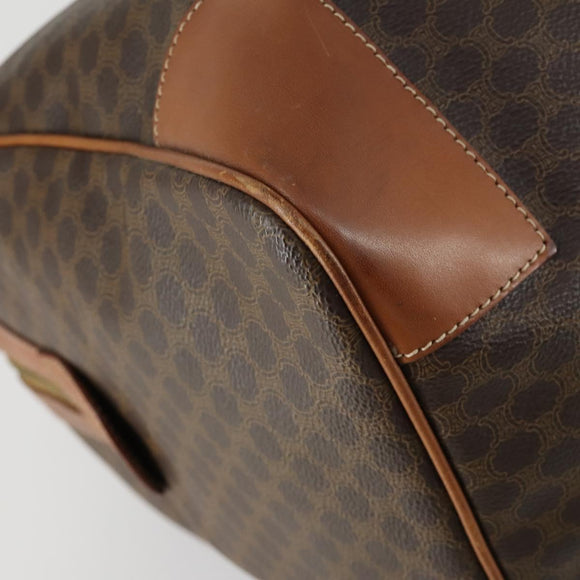 CELINE Macadam Canvas Boston Bag PVC Leather Brown Gold Auth 160152