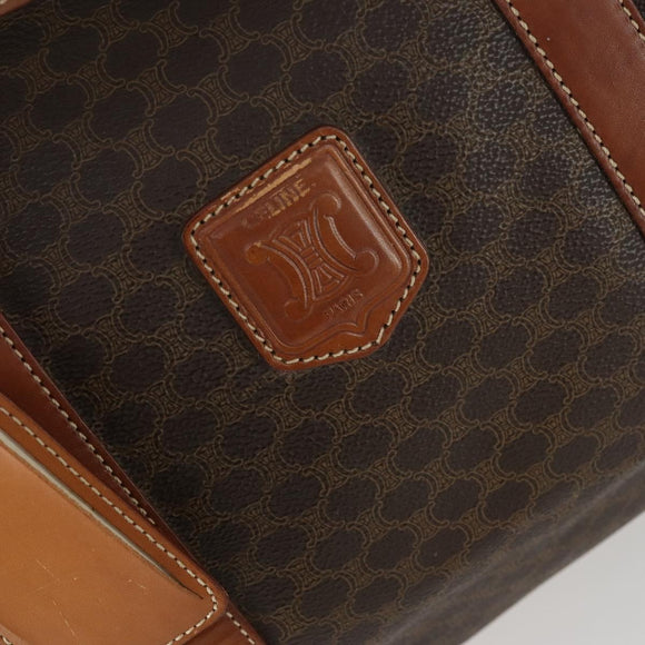 CELINE Macadam Canvas Boston Bag PVC Leather Brown Gold Auth 160152