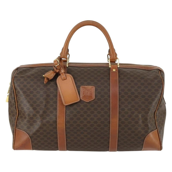 CELINE Macadam Canvas Boston Bag PVC Leather Brown Gold Auth 160152