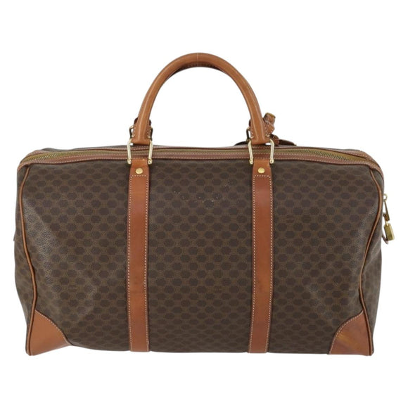 CELINE Macadam Canvas Boston Bag PVC Leather Brown Gold Auth 160152