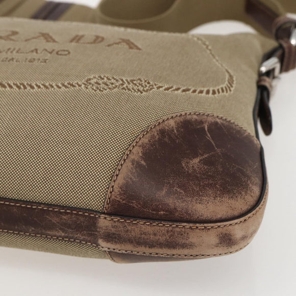 PRADA Shoulder Bag Canvas Beige Silver Auth 160170