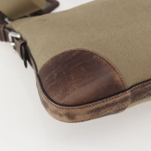 PRADA Shoulder Bag Canvas Beige Silver Auth 160170