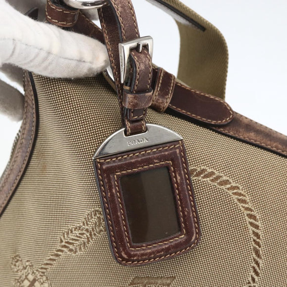 PRADA Shoulder Bag Canvas Beige Silver Auth 160170