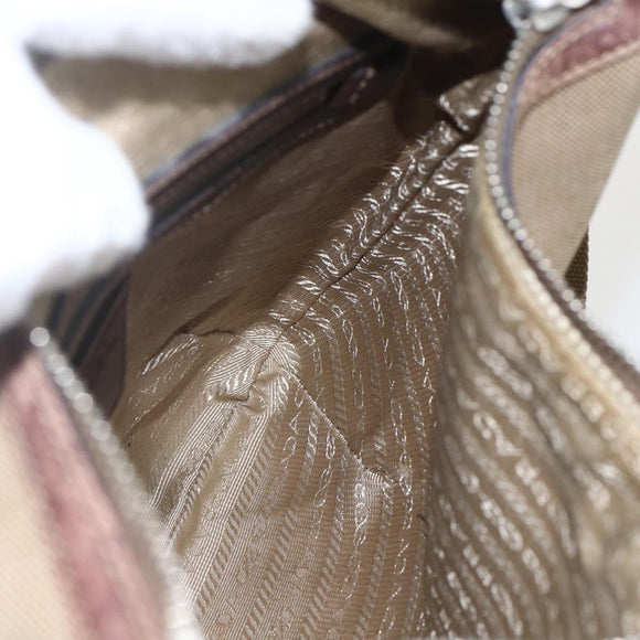 PRADA Shoulder Bag Canvas Beige Silver Auth 160170