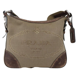 PRADA Shoulder Bag Canvas Beige Silver Auth 160170 - 0
