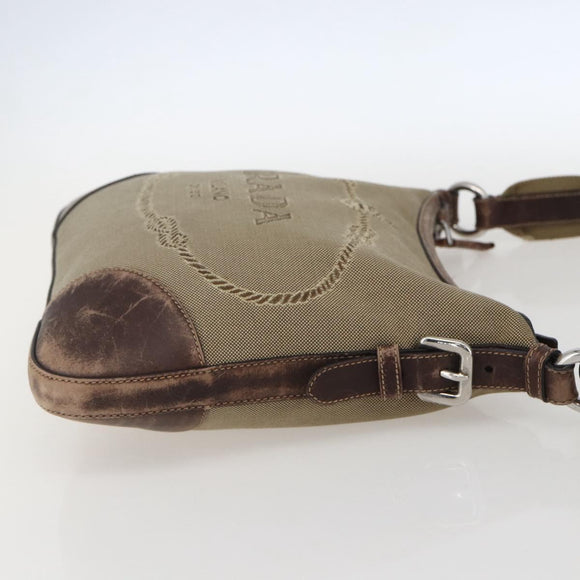 PRADA Shoulder Bag Canvas Beige Silver Auth 160170