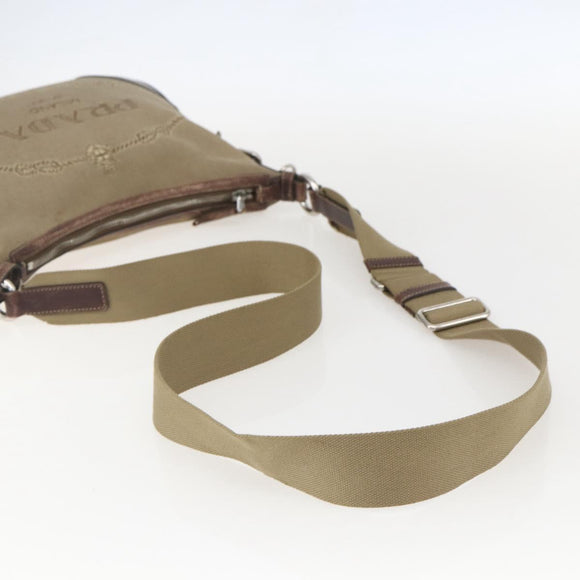 PRADA Shoulder Bag Canvas Beige Silver Auth 160170