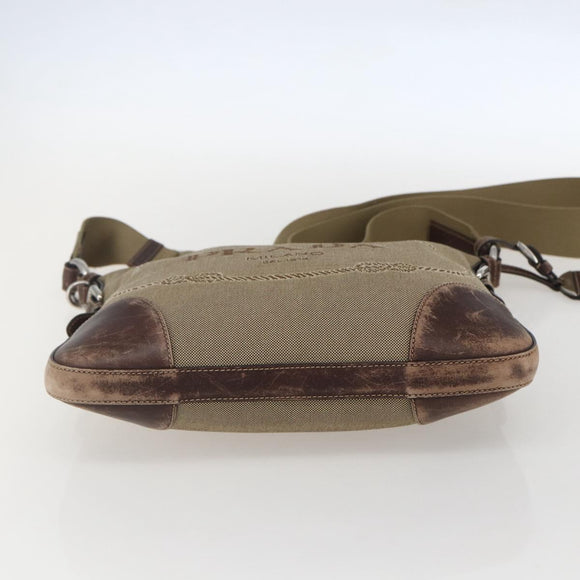 PRADA Shoulder Bag Canvas Beige Silver Auth 160170