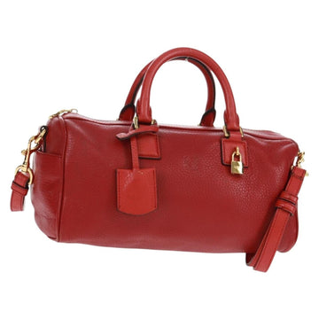 LOEWE Hand Bag Leather 2way Red Gold Auth 160175