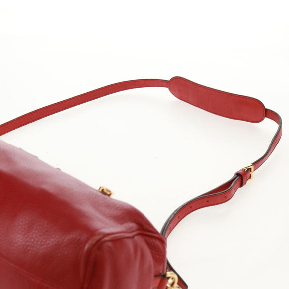 LOEWE Hand Bag Leather 2way Red Gold Auth 160175