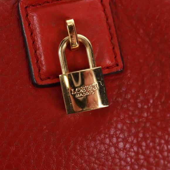 LOEWE Hand Bag Leather 2way Red Gold Auth 160175