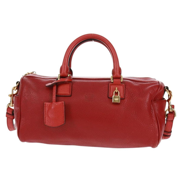 LOEWE Hand Bag Leather 2way Red Gold Auth 160175
