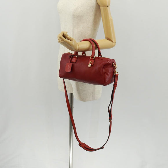 LOEWE Hand Bag Leather 2way Red Gold Auth 160175