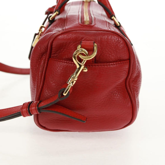 LOEWE Hand Bag Leather 2way Red Gold Auth 160175