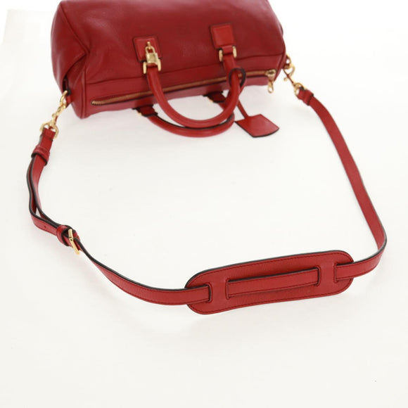 LOEWE Hand Bag Leather 2way Red Gold Auth 160175