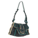 Salvatore Ferragamo Gancini Shoulder Bag Mouton Blue Green Silver Auth 160179V-1