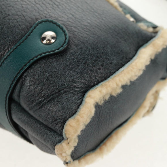 Salvatore Ferragamo Gancini Shoulder Bag Mouton Blue Green Silver Auth 160179V