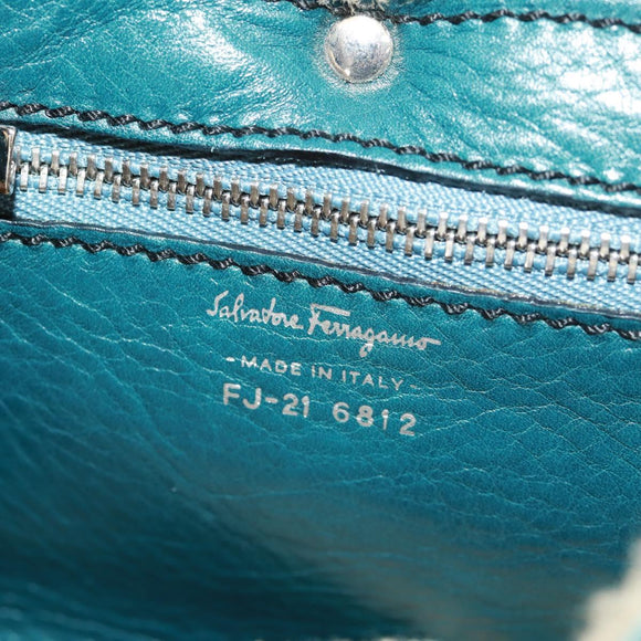 Salvatore Ferragamo Gancini Shoulder Bag Mouton Blue Green Silver Auth 160179V
