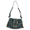 Salvatore Ferragamo Gancini Shoulder Bag Mouton Blue Green Silver Auth 160179V-2