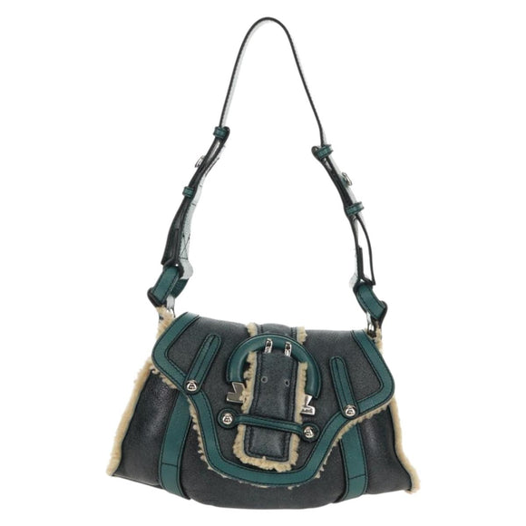 Salvatore Ferragamo Gancini Shoulder Bag Mouton Blue Green Silver Auth 160179V