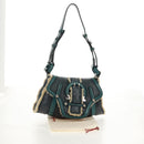 Salvatore Ferragamo Gancini Shoulder Bag Mouton Blue Green Silver Auth 160179V-23