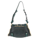 Salvatore Ferragamo Gancini Shoulder Bag Mouton Blue Green Silver Auth 160179V-3