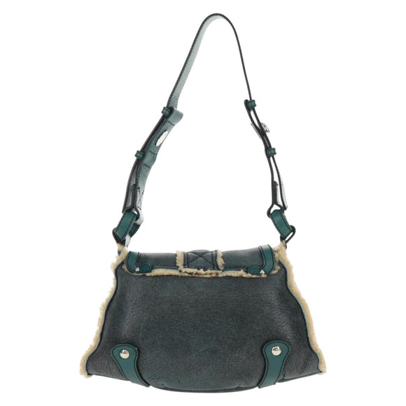 Salvatore Ferragamo Gancini Shoulder Bag Mouton Blue Green Silver Auth 160179V