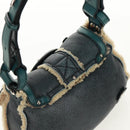 Salvatore Ferragamo Gancini Shoulder Bag Mouton Blue Green Silver Auth 160179V-6