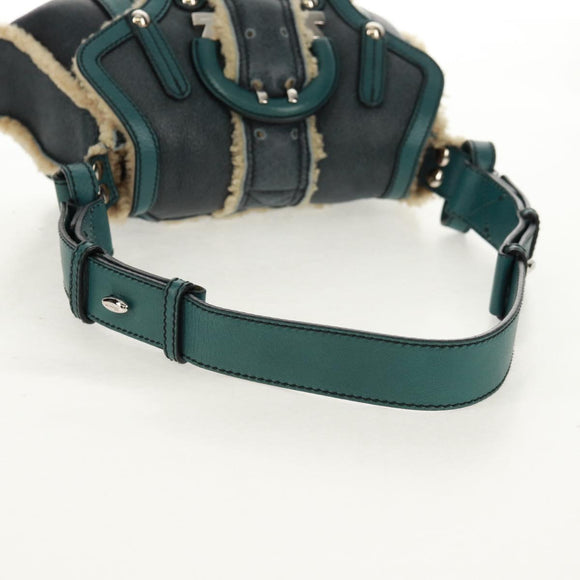 Salvatore Ferragamo Gancini Shoulder Bag Mouton Blue Green Silver Auth 160179V