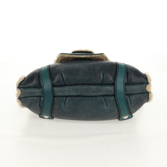 Salvatore Ferragamo Gancini Shoulder Bag Mouton Blue Green Silver Auth 160179V