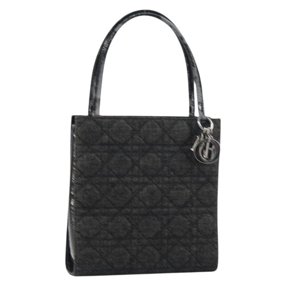 Christian Dior Lady Dior Hand Bag Denim Black Silver Auth 160181