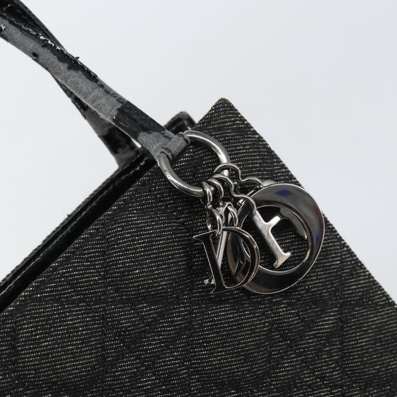 Christian Dior Lady Dior Hand Bag Denim Black Silver Auth 160181