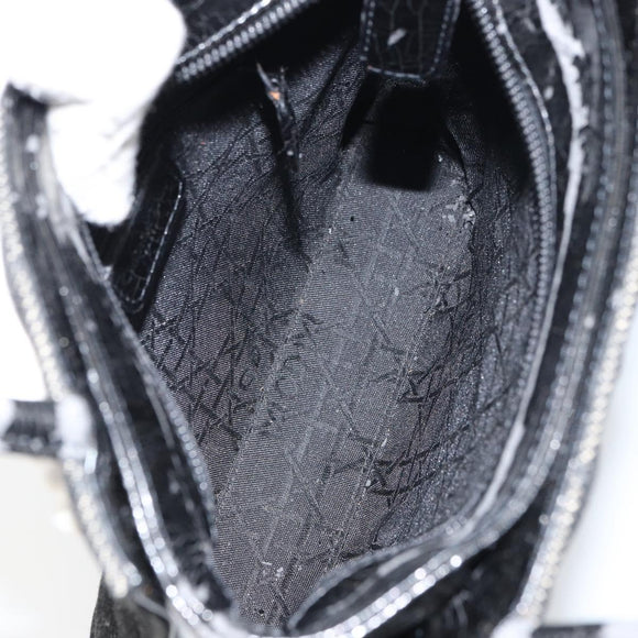 Christian Dior Lady Dior Hand Bag Denim Black Silver Auth 160181