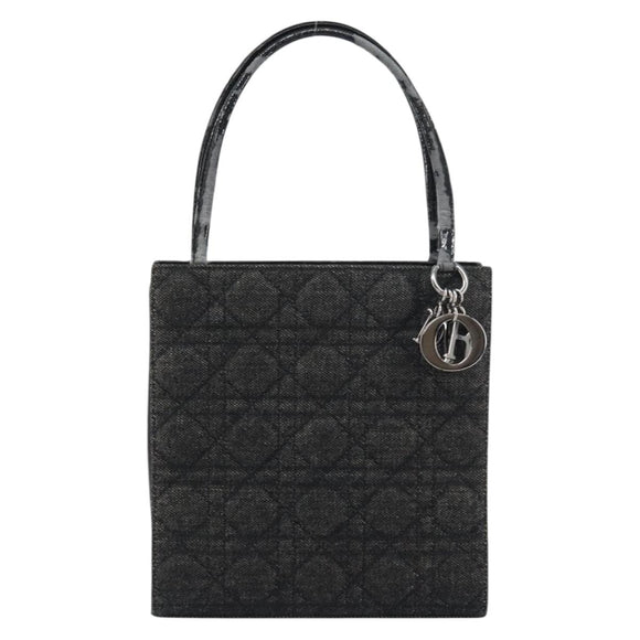 Christian Dior Lady Dior Hand Bag Denim Black Silver Auth 160181