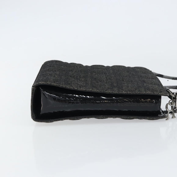 Christian Dior Lady Dior Hand Bag Denim Black Silver Auth 160181