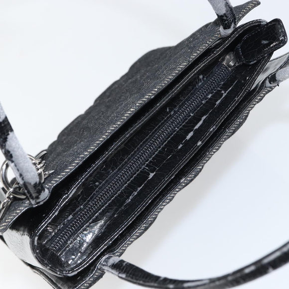 Christian Dior Lady Dior Hand Bag Denim Black Silver Auth 160181