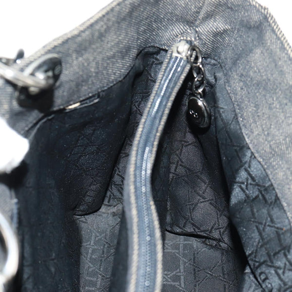 Christian Dior Lady Dior Canage Hand Bag Denim Black Silver Auth 160182