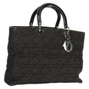 Christian Dior Lady Dior Canage Hand Bag Denim Black Silver Auth 160182-1