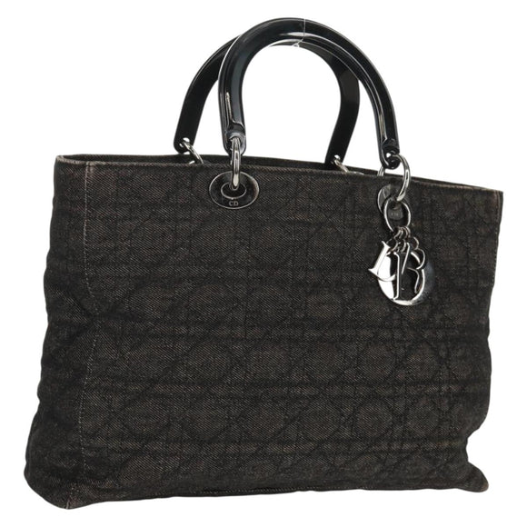 Christian Dior Lady Dior Canage Hand Bag Denim Black Silver Auth 160182