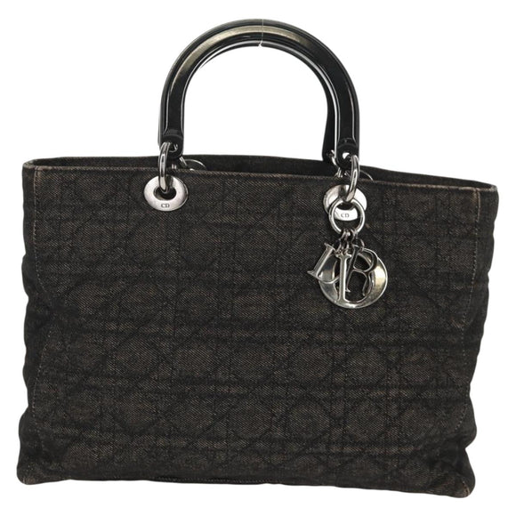 Christian Dior Lady Dior Canage Hand Bag Denim Black Silver Auth 160182